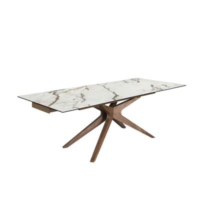 Mesa Comedor Extensible Rectangular Mármol Porcelánico Nogal, 160/240 Cm