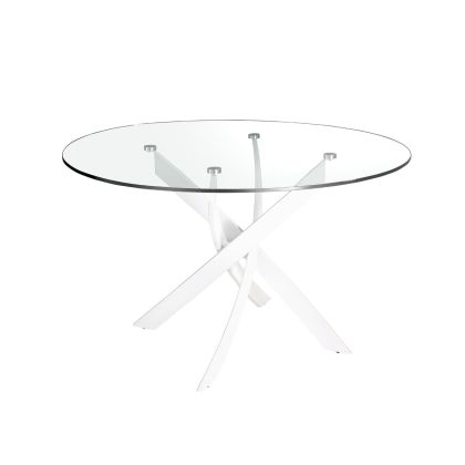 Mesa Comedor Redonda Cristal Templado Acero Blanco, Ø110 Cm