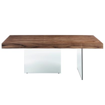 Mesa Comedor Rectangular Nogal Cristal Templado, 200 Cm