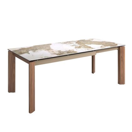 Mesa Comedor Extensible Rectangular Mármol Porcelánico Nogal, 140/200 Cm