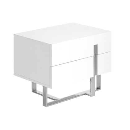 Mesita de Noche Mdf Blanco Patas Acero Cromado, 60 Cm