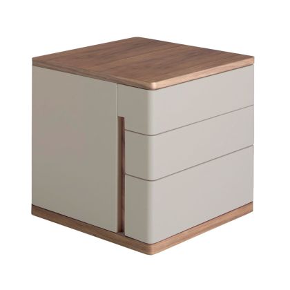Mesita de Noche 3 Cajones MDF Gris Chapa Nogal, 46 Cm