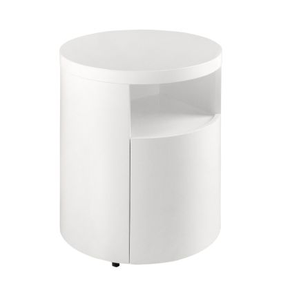 Mesita de Noche Redonda 1 Cajón Blanco, Ø48 Cm