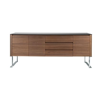 Aparador Nogal Acero Cromado Cristal Negro, 180 Cm