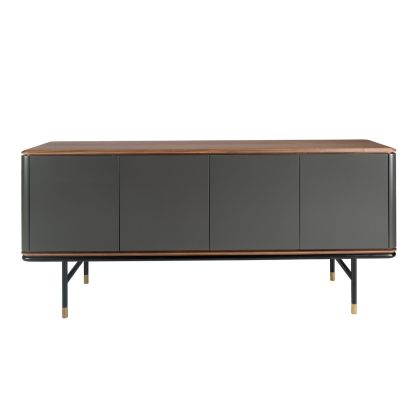 Aparador Gris Oscuro Acero Negro Nogal, 180 Cm
