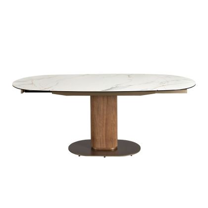Mesa Comedor Extensible Ovalada Mármol Porcelánico Nogal, 140 Cm