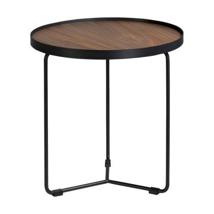 Mesa Auxiliar Nogal Acero Negro, Ø50 Cm