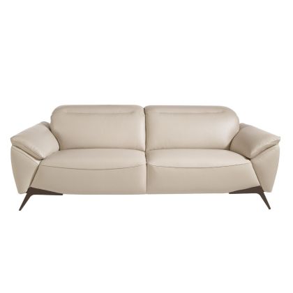 3-Seater Taupe Grey Leather Sofa, 223 Cm