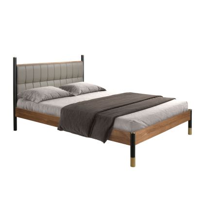 Cama Color Gris Oscuro Nogal Natural, 170 Cm