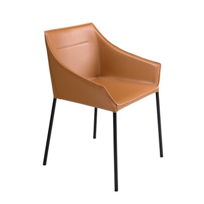 Camel Faux Leather Chair, Matte Black Steel, 62 Cm