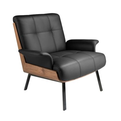 Sillón Símil Piel Negro Nogal Acero, 90 Cm