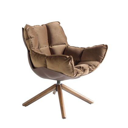 Sillón Giratorio Terciopelo Marrón Madera Nogal, 70 Cm