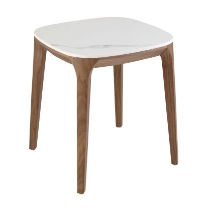 Mesa Auxiliar Cuadrada Mármol Porcelánico Nogal, 50 Cm