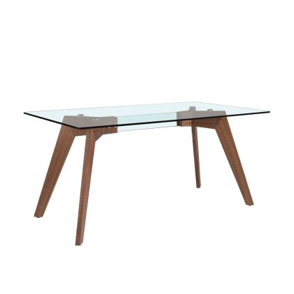 Mesa Comedor Diseño Moderno Cristal Templado Patas Nogal,160 Cm 