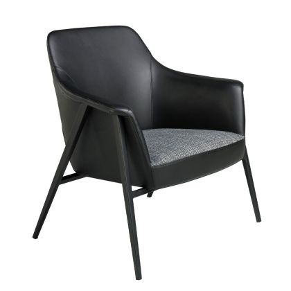 Sillón Tela Gris Símil Piel Acero Negro, 80 Cm