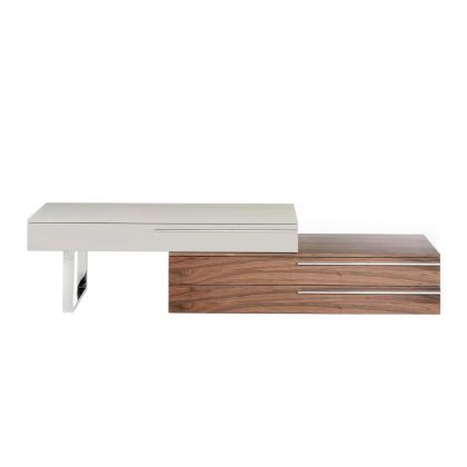 Beige Walnut and Chromed Steel TV Stand, 250 Cm