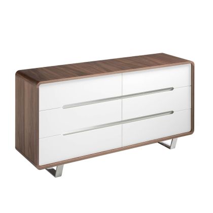 Cómoda MDF Blanco Chapa Nogal Acero Cromado, 140 Cm