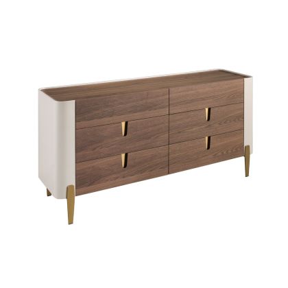 Cómoda Chapa Nogal MDF Beige Acero Dorado, 160 Cm