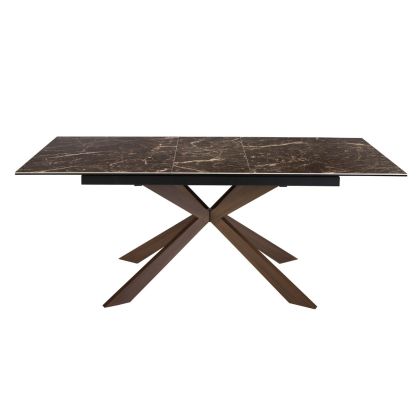 Mesa Comedor Extensible Mármol Porcelánico Marrón Acero Efecto Nogal, 160/200 Cm