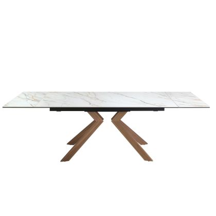 Mesa Comedor Extensible Rectangular Mármol Acero Efecto Nogal, 180/260 Cm