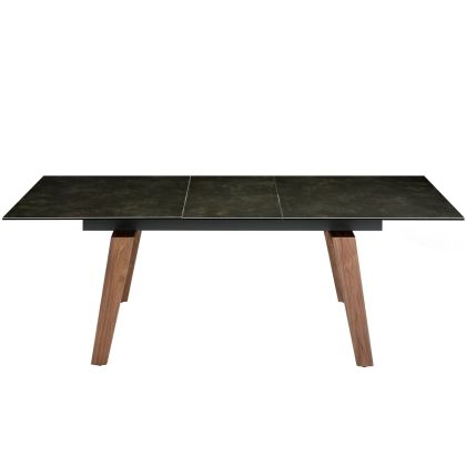 Mesa Comedor Extensible Mármol Porcelánico Negro Nogal, 180/230 Cm