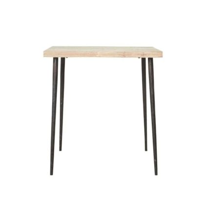 Mesa de cocina industrial en madera de mango natural con patas de hierro negro.