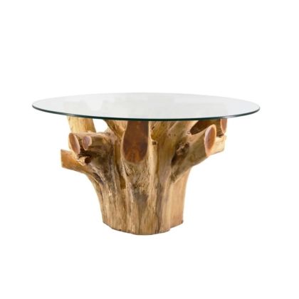 Bleached Teak Wood Root Glass Coffee Table, 80 Cm