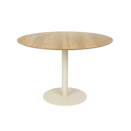 Mesa de comedor nórdico moderno en mdf natural y base de hierro beige.