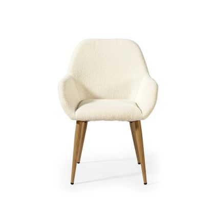 White Fabric Chair Metal Legs Oak Color, 59 Cm