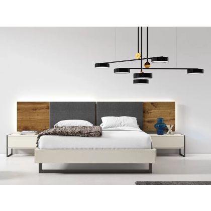Dormitorio con Cabecero Luca Estilo Moderno Tapizado Mesitas Cubo Diversa Estilo Moderno, 296 Cm