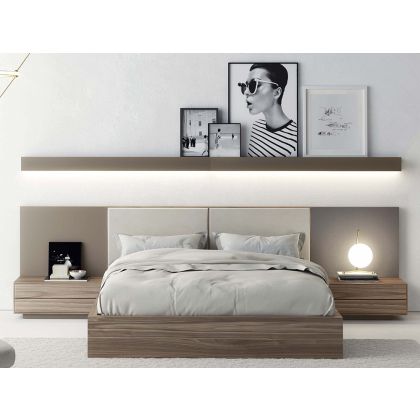 Cama Nogal Antik y Símil Piel NZ