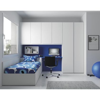 Dormitorio Juvenil Con Cama Canapé Abatible Blanco/Acqua