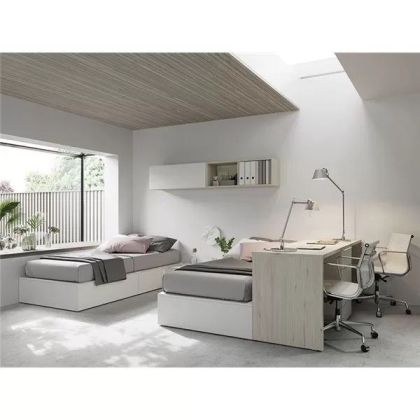 Dormitorio Juvenil Dos Camas Cubo Color Abeto Blanco