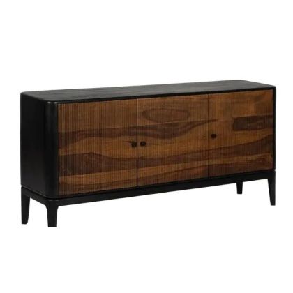Aparador nórdico 3 puertas en madera de mango y madera de sheesham marrón y negro.