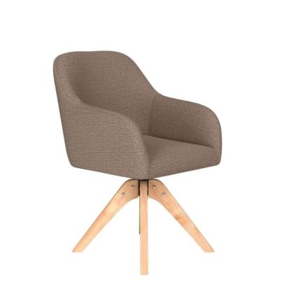 Silla nórdica en madera natural tapizado en tela taupe.