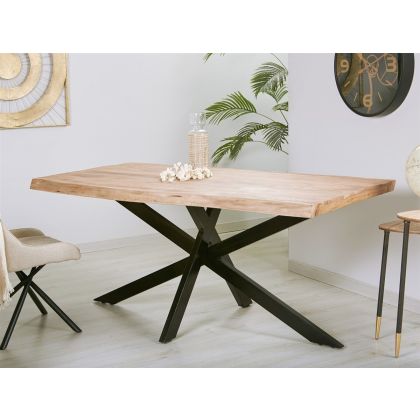 Mesa Comedor Industrial Madera Acacia Metal Negro, 180 cm