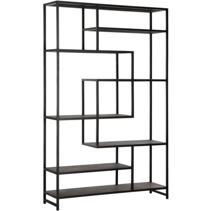 Estantería en metal negro con estantes revestidos en cuero reciclado 120 cm