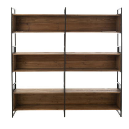 Estantería 3 estantes nórdico en madera reciclada natural y metal negro.