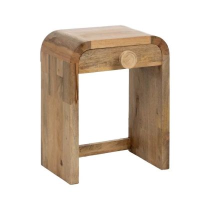 Mesita de Noche en Madera de Mango Natural con un cajón.