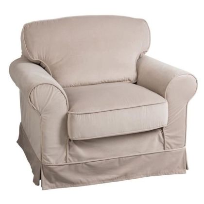 Sillón Estilo Clásico Tapizado Terciopelo Beige, 102 Cm