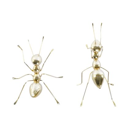 Set 2 Figuras Hormigas Surtidas Resina Metal Dorado, 32X21X8 Cm