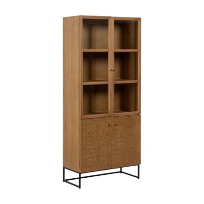 Vitrina 2 puertas nórdica en madera de fresno natural y metal negro.
