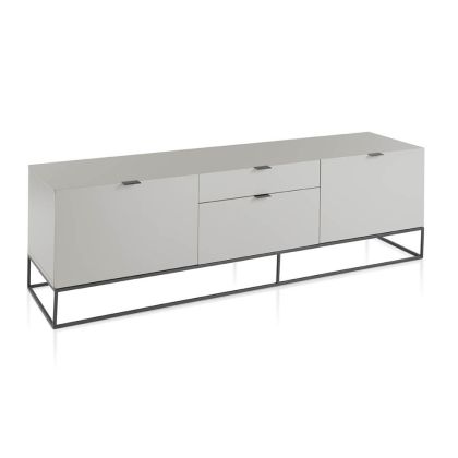 Mueble Tv Moderno Gris Perla Acero Negro, 180 cm