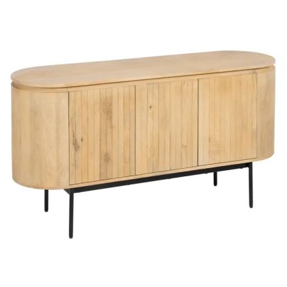 Aparador nórdico 3 puertas en madera de mango natural con patas de hierro negro.