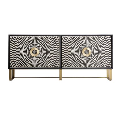 Aparador Gatsby Estilo Art Encontró Hueso de Hierro Negro Blanco Oro, de 180 Cm.