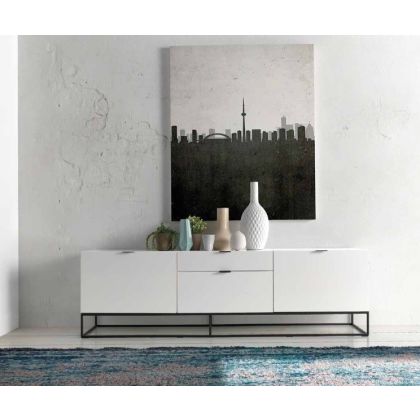 Mueble TV De Diseño Lacado Blanco Y Metal Negro