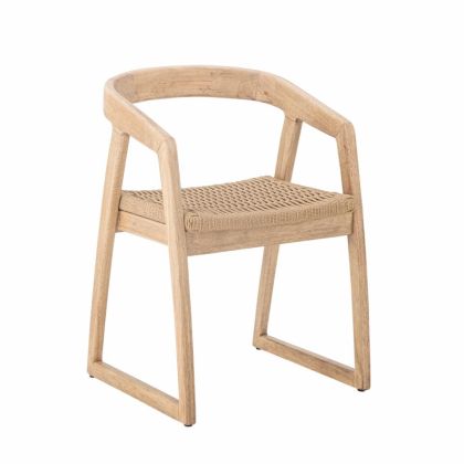 Silla étnica en madera de caucho y papel trenzado natural.