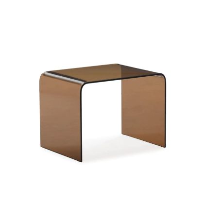 Mesa auxiliar moderna en cristal tono café.