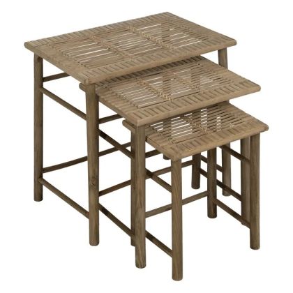 Set 3 Mesa auxiliar estilo étnico en bambú natural.