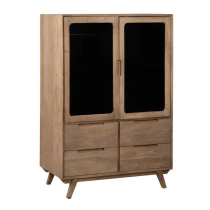 Armario vitrina nórdica en madera de mango natural y vidrio.
